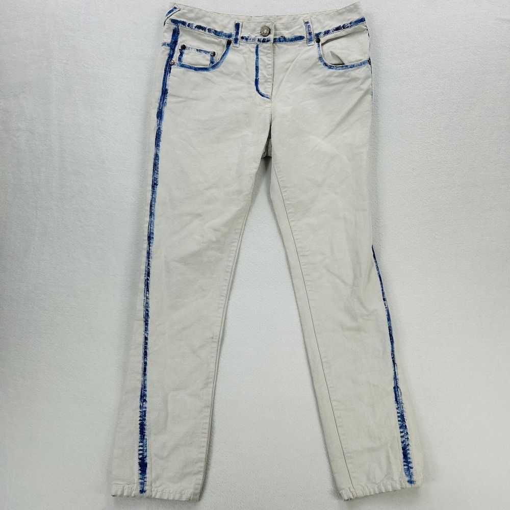 Alexander McQueen Denim Jeans Womens 40 Beige Straight Blue Trim Made Italy